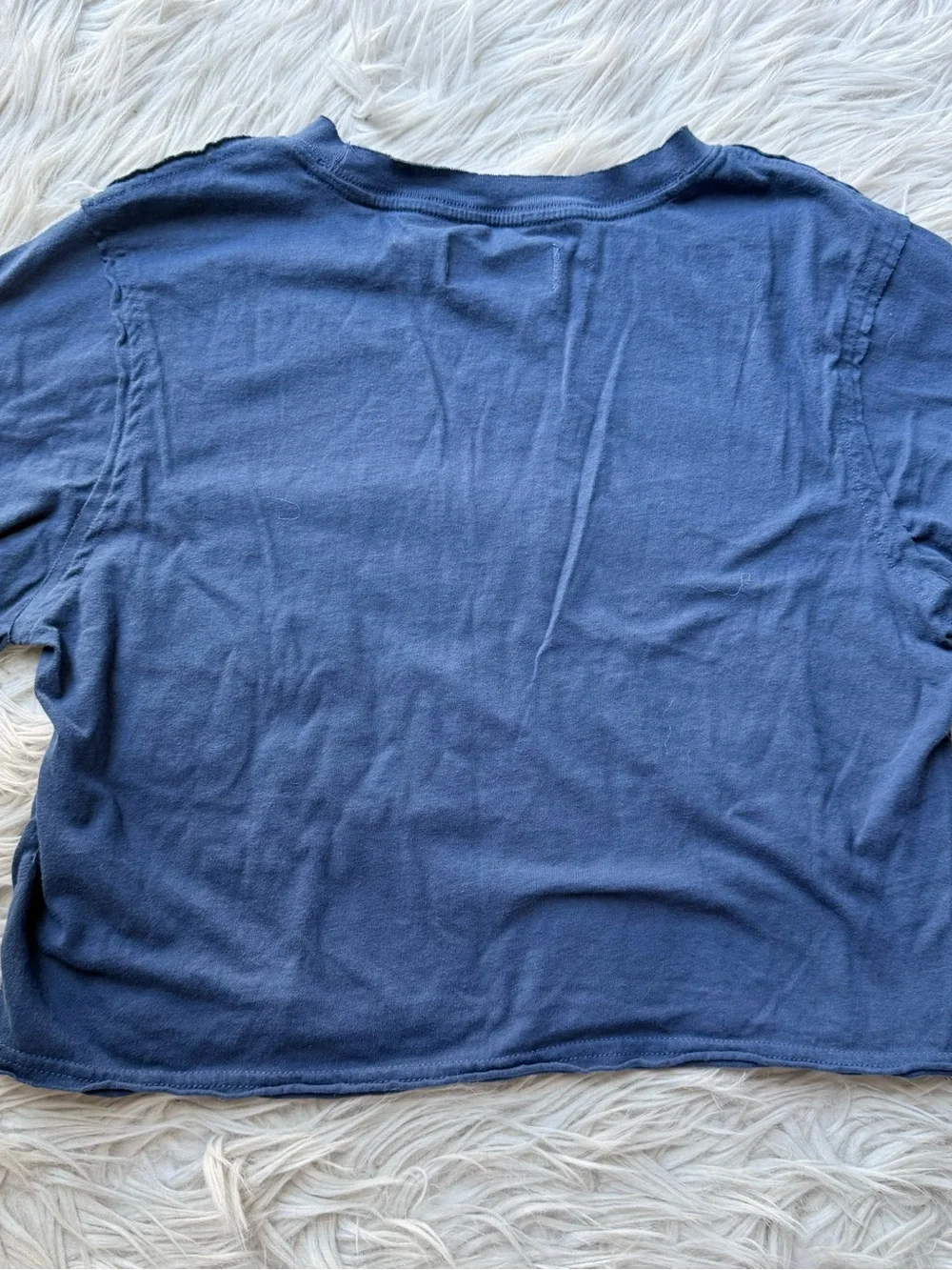Free People We The Free Long Sleeve Crop Tee Blue Raw Hem Cotton XS